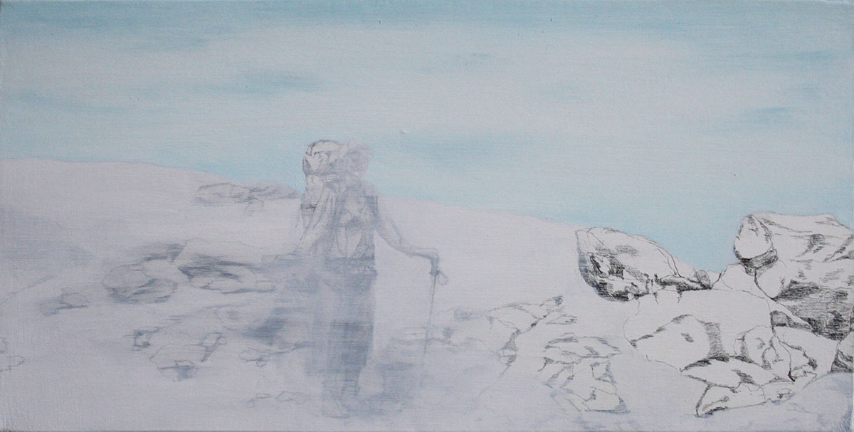 <p>Wanderer 2006, 23 x 43 cm, Öl auf Leinwand</p>