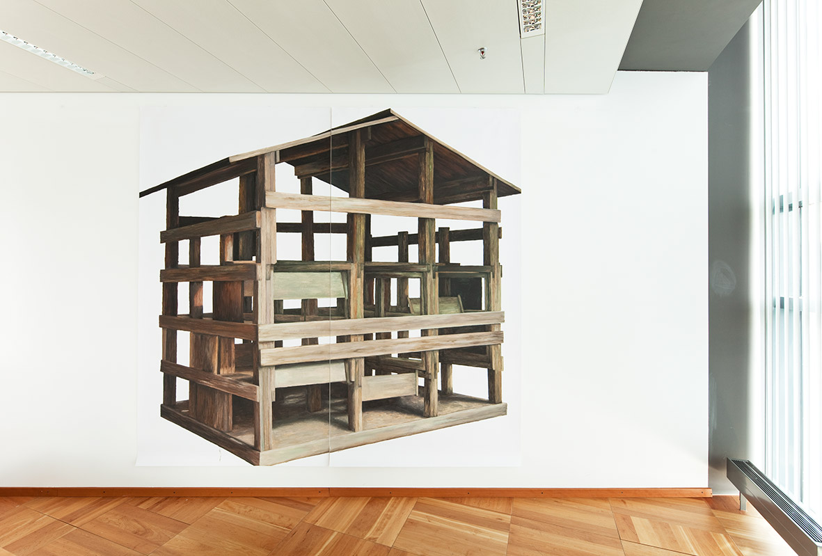 <p>untitled 2009, 250 x 266 cm, oil on paper (installation view 2013, photo: Schels)</p>
